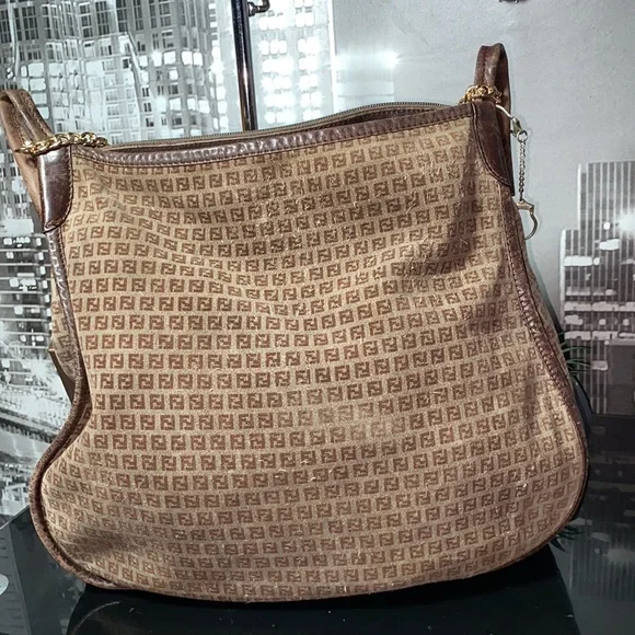 Authentic FENDI Zucca Shoulder Bag Suede Leather Brown Rehab - Picture 3 of 13